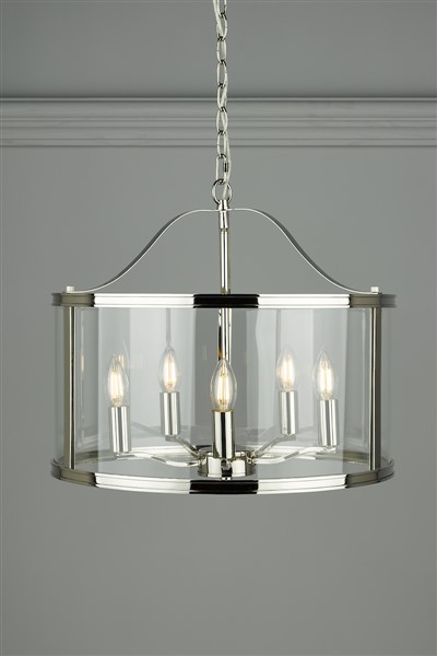 (image for) Laura Ashley Harrington 5lt Pendant Polished Nickel Glass